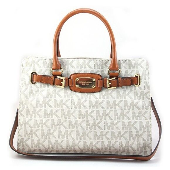 MICHALE KORS Tan Signature Hamilton Satchel Laptop Shoulder Bag Selma Jet Set - Picture 2 of 11